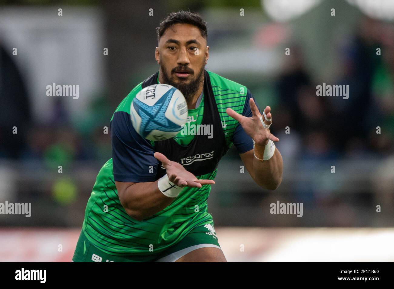 Galway, Ireland. 16th Apr, 2023. Bundee Aki of Connacht during the United Rugby  Championship Round 17 match between Connacht Rugby and Cardiff Blues at the  Sportsground in Galway, Ireland on April 15,
