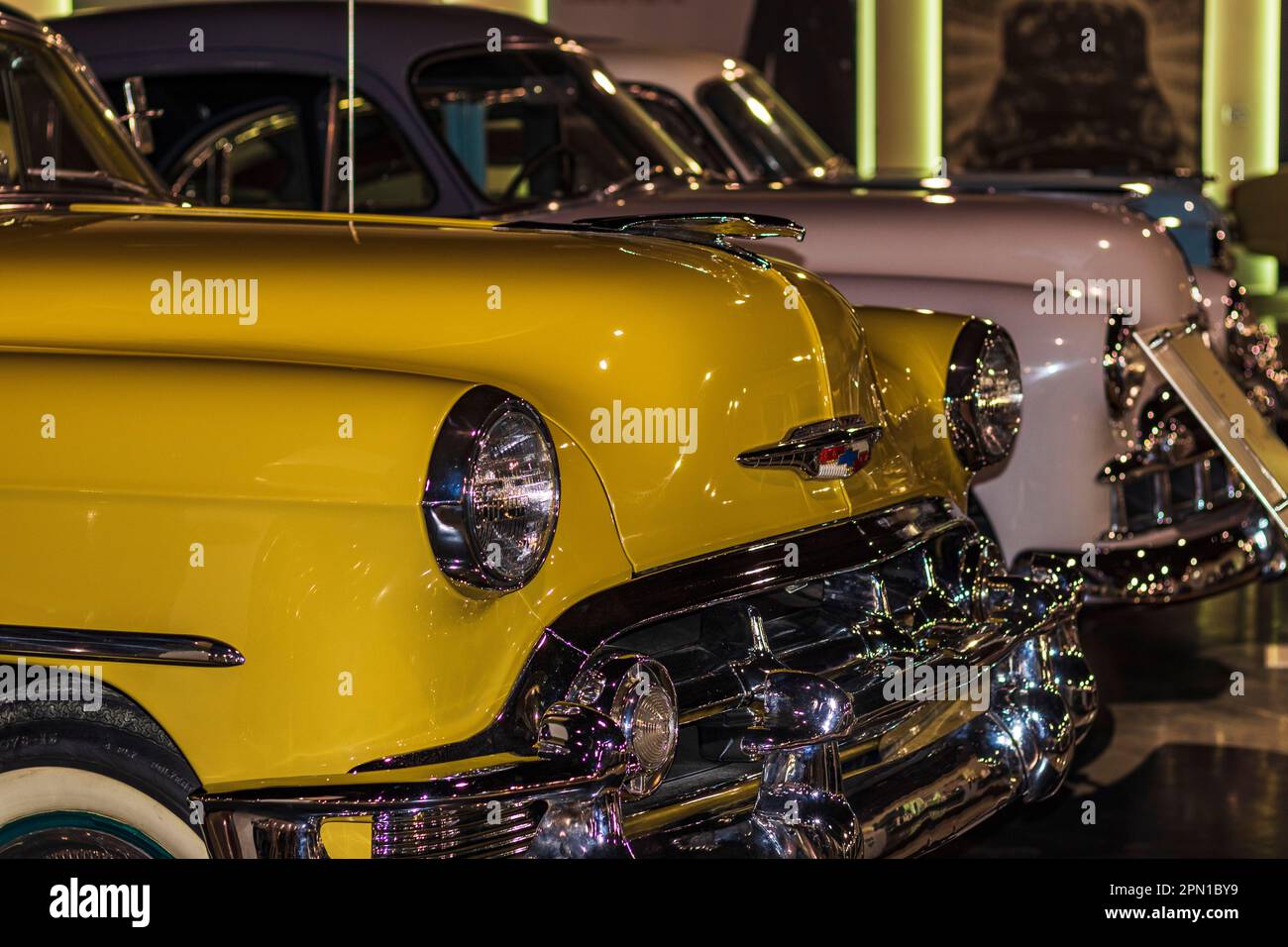 Sharjah, UAE 01.29.2023 Classic, retro, vintage cars on display at