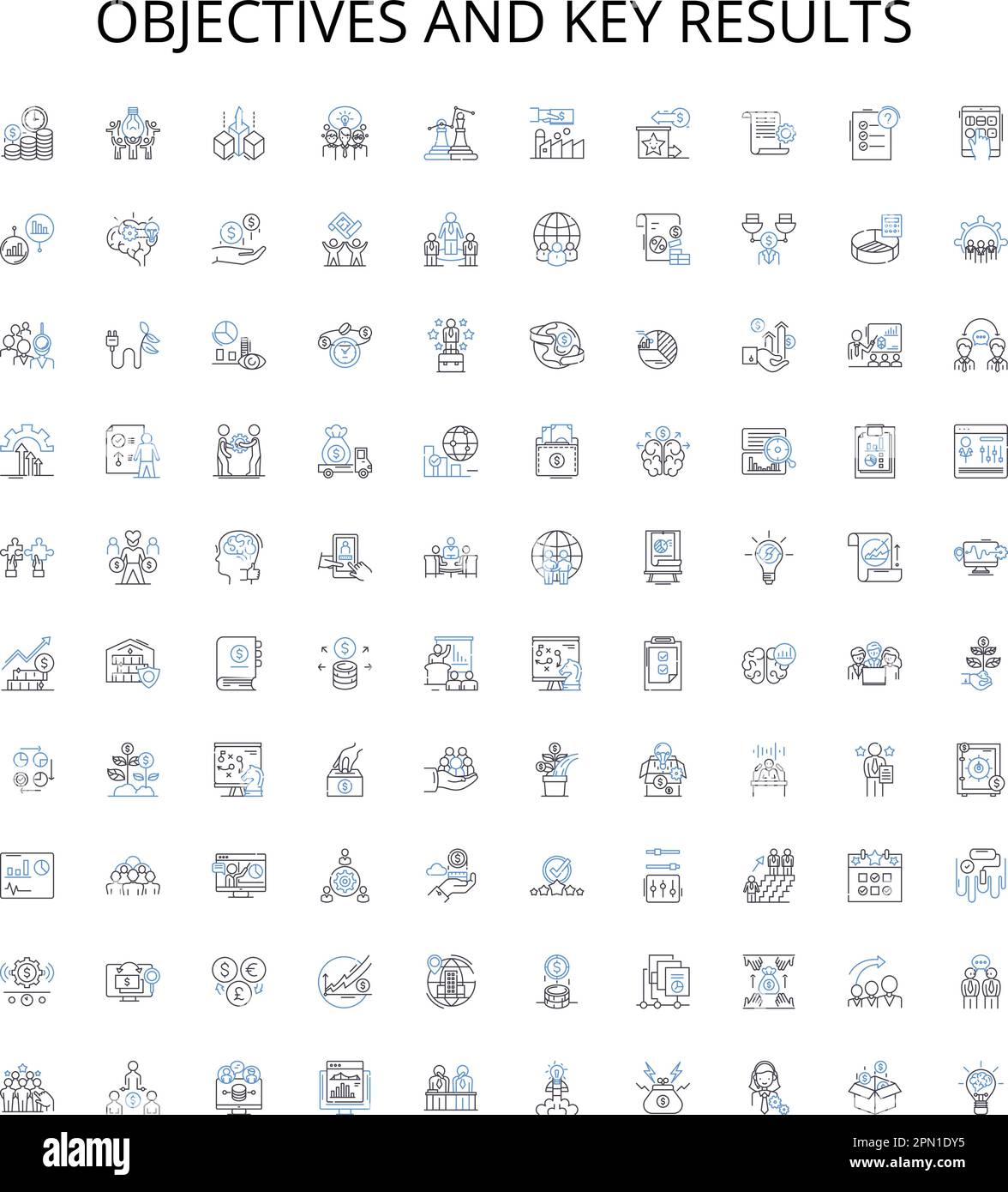 Objectives and Key Results outline icons collection. Goals, Objectives