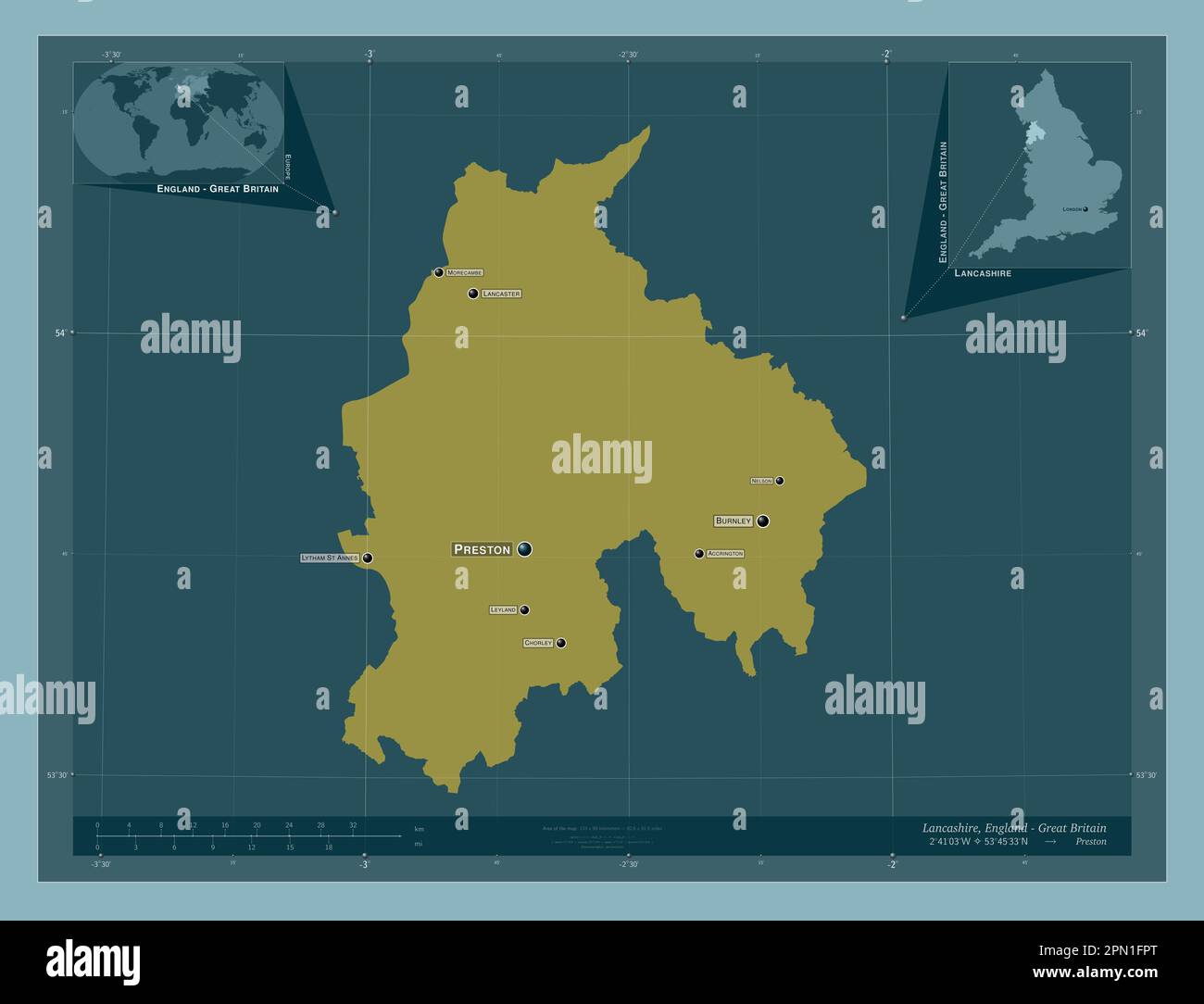Lancashire, administrative county of England Great Britain. Solid