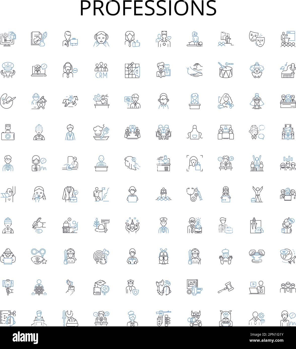 Professions outline icons collection. Doctor, Lawyer, Teacher, Engineer