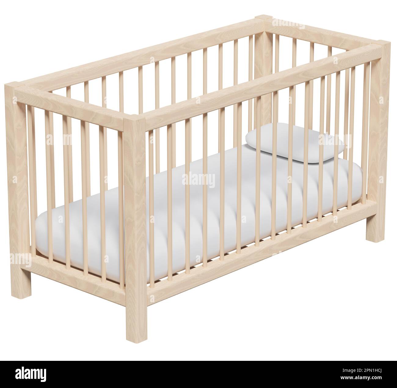 Wooden baby crib against isolated background, 3d rendering. Giving