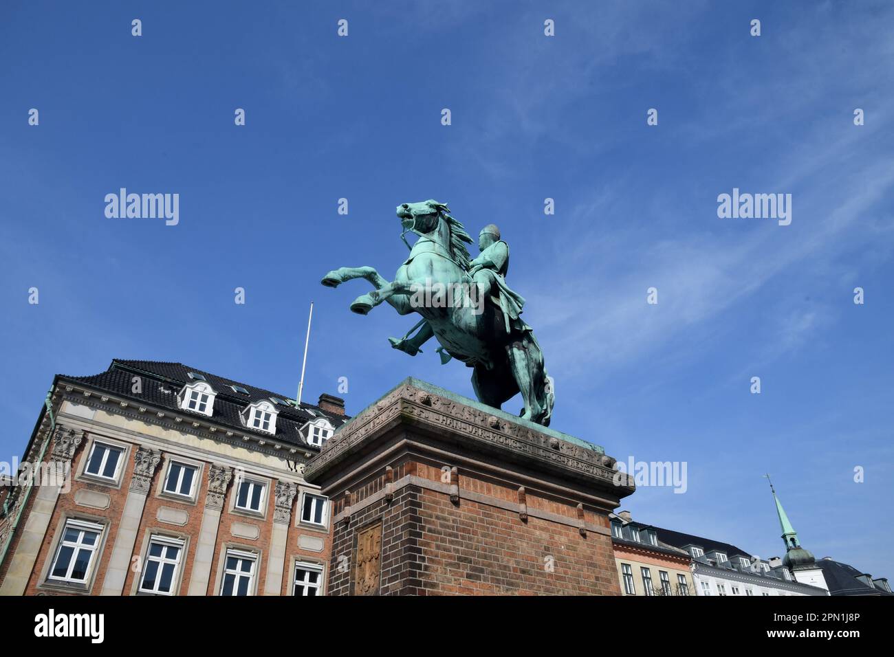 Copenhagen /Denmark/15 April 2023/ Statue i horse back bishp Absalon ...
