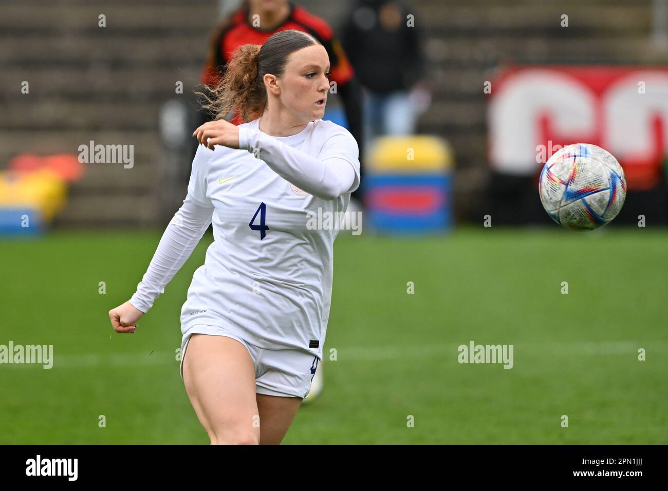 Ruby Mace (4) of England pictured during a friendly women soccer game