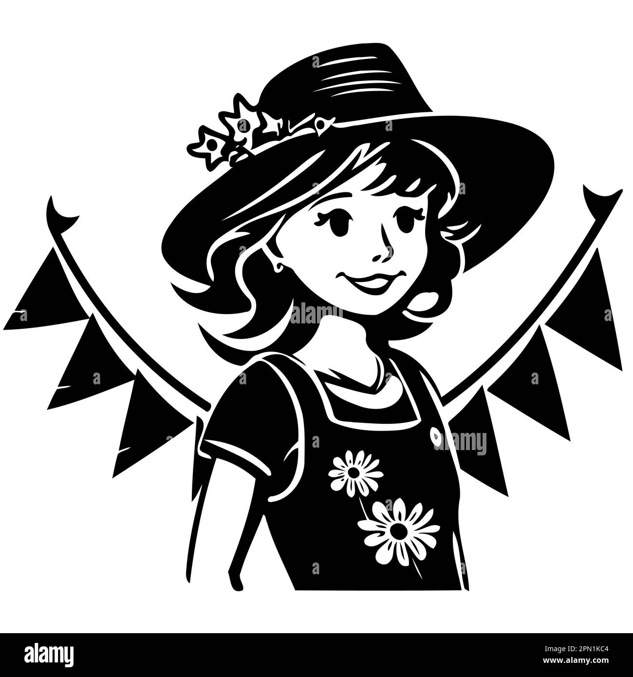 girl at festa junina or st john day brazilian festivity minimalist vector illustration Stock Vector