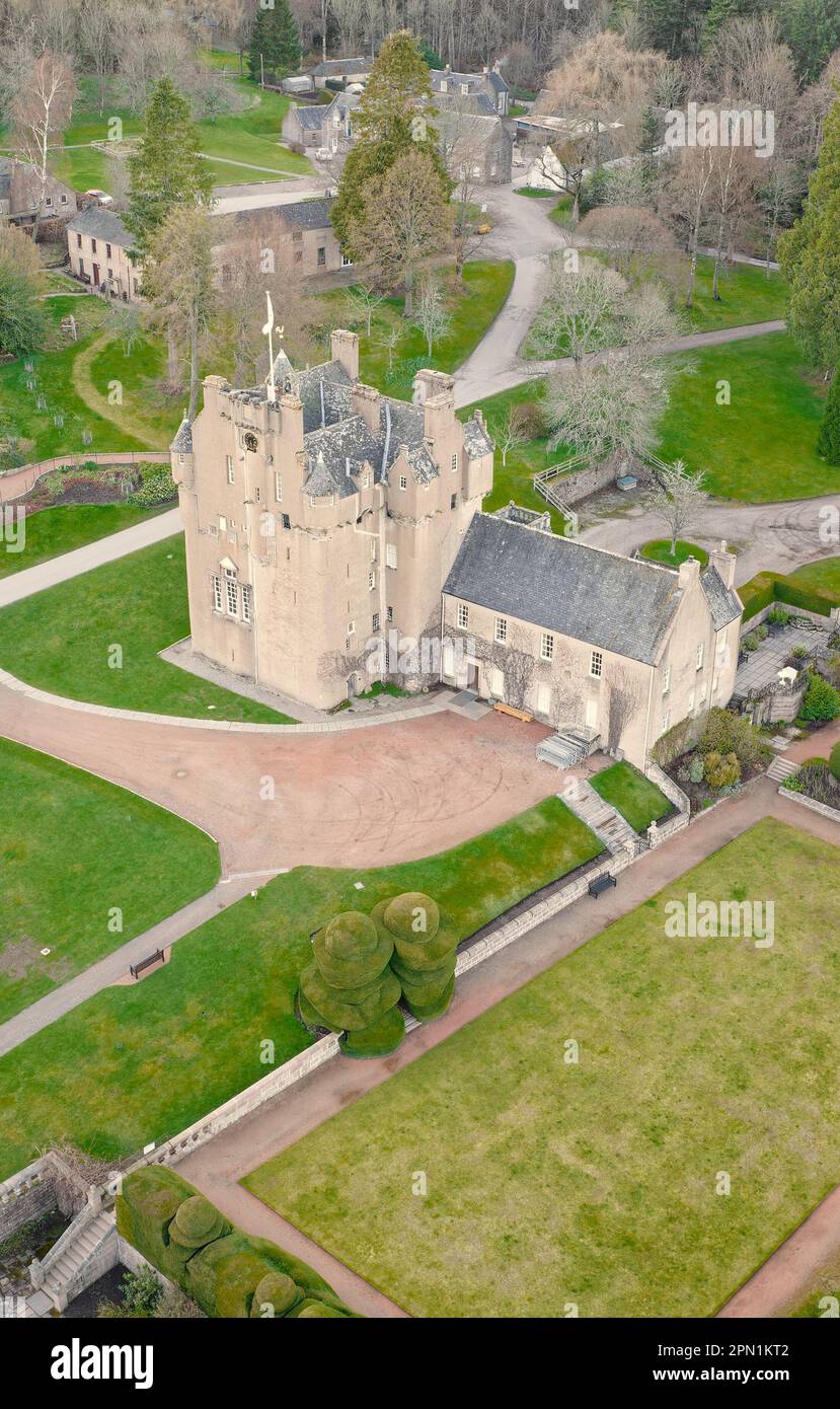 Crathes Castle aerial view during summer evening Stock Photo