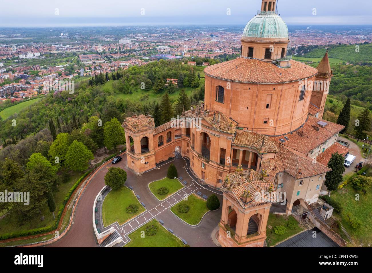 Aerial view of sanctuary of Madonna di San Luca in Bologna Stock Photo