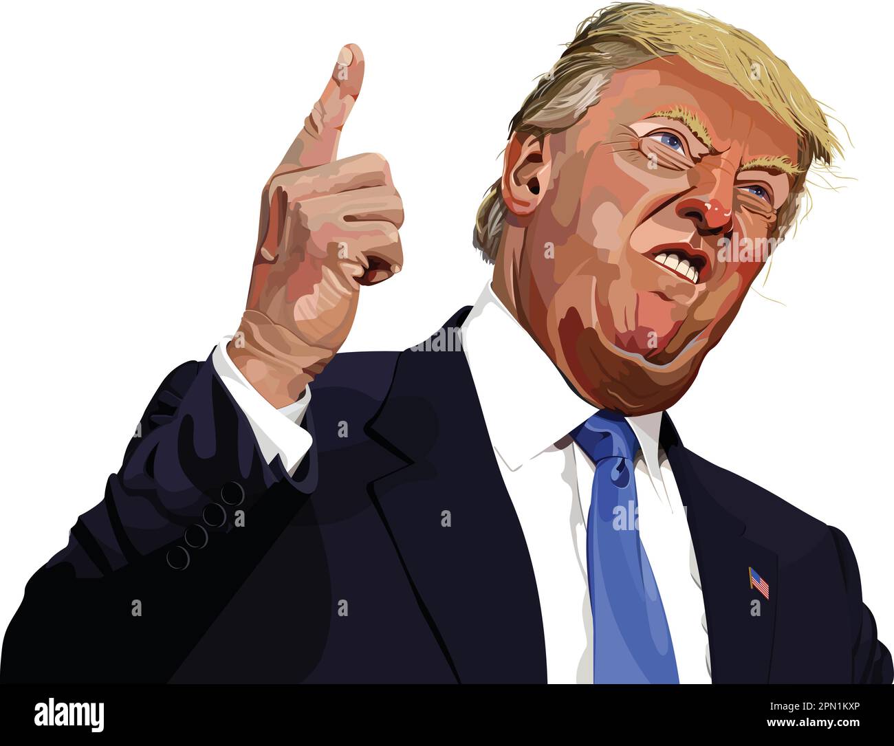 Donald Trump looking angry and animated pointing his finger. Stylised vector illustration Stock Vector