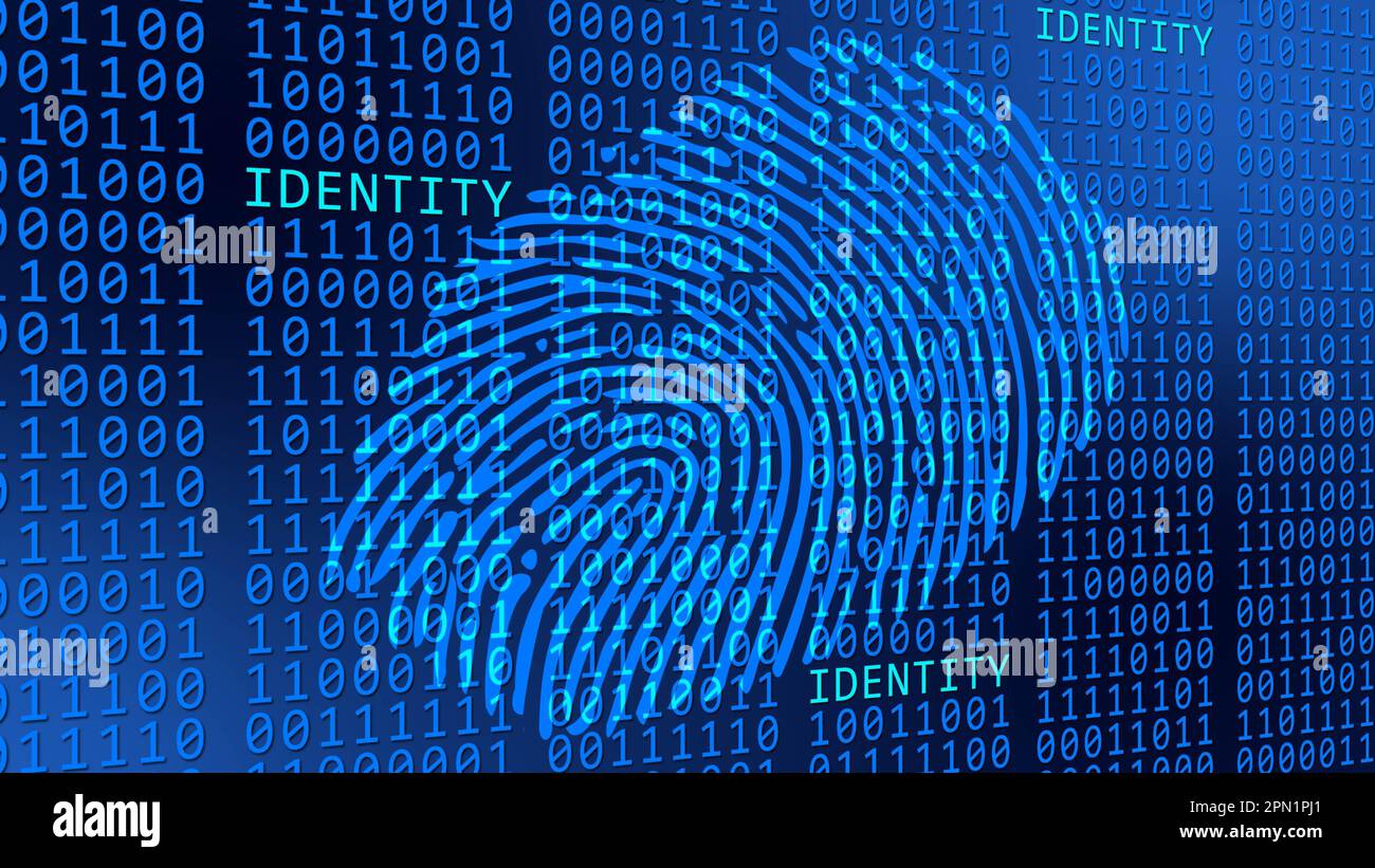 IDENTITY Fingerprint on binary code background - scanning ...