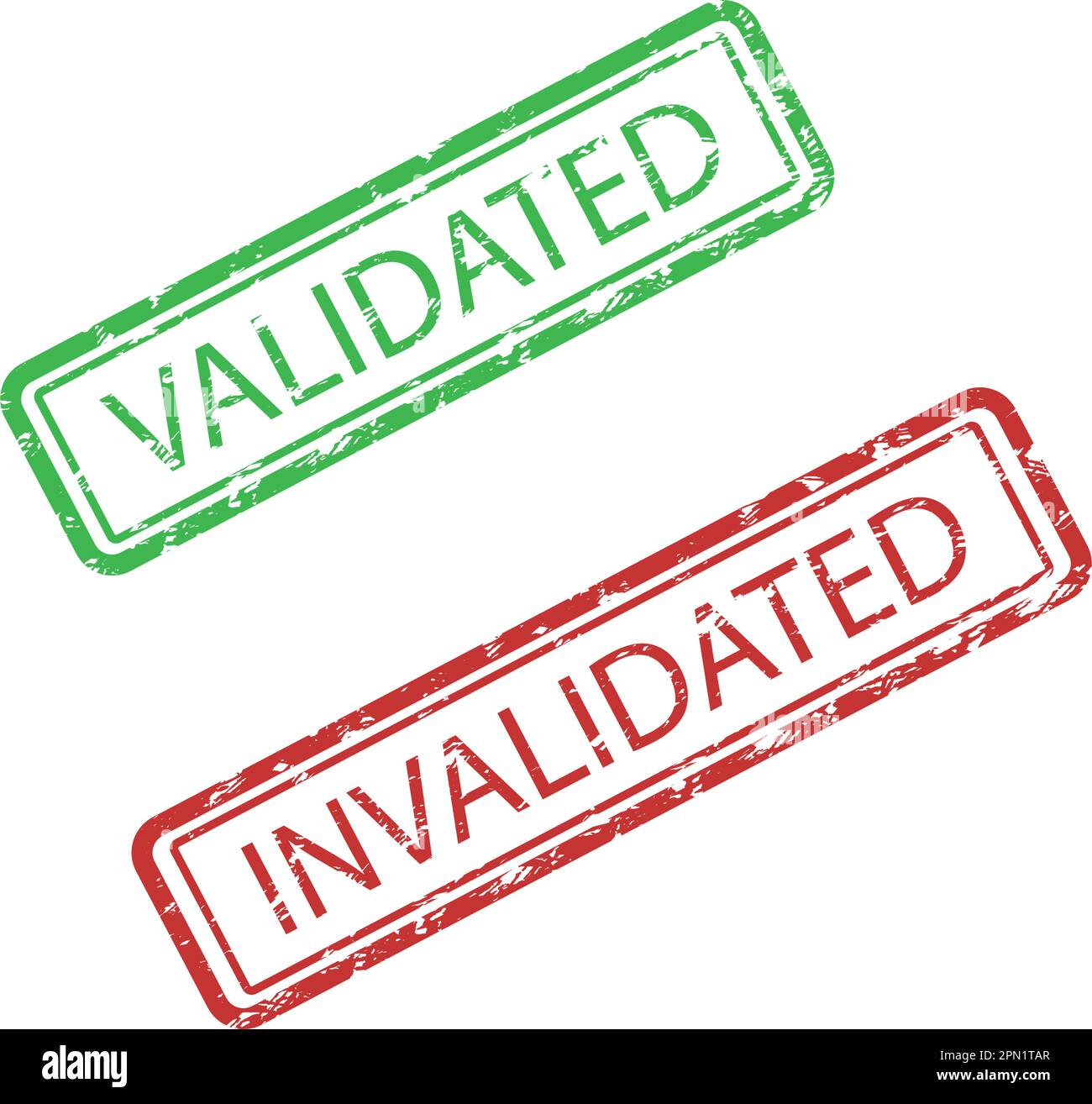 Validated and invalidated rubber stamp texture icons. Vector