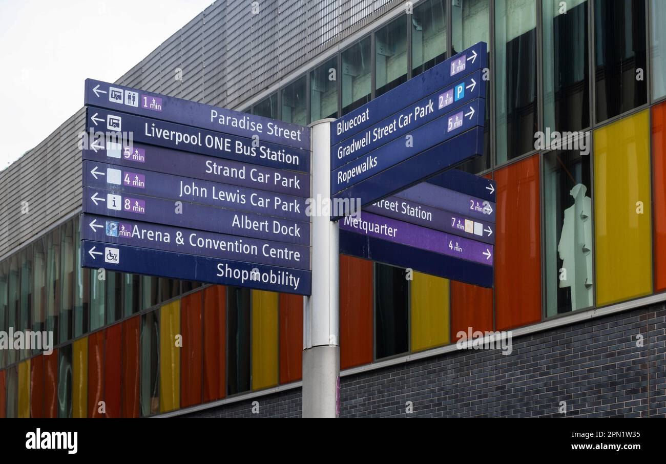 Directions signs in city centre Liverpool Stock Photo Alamy