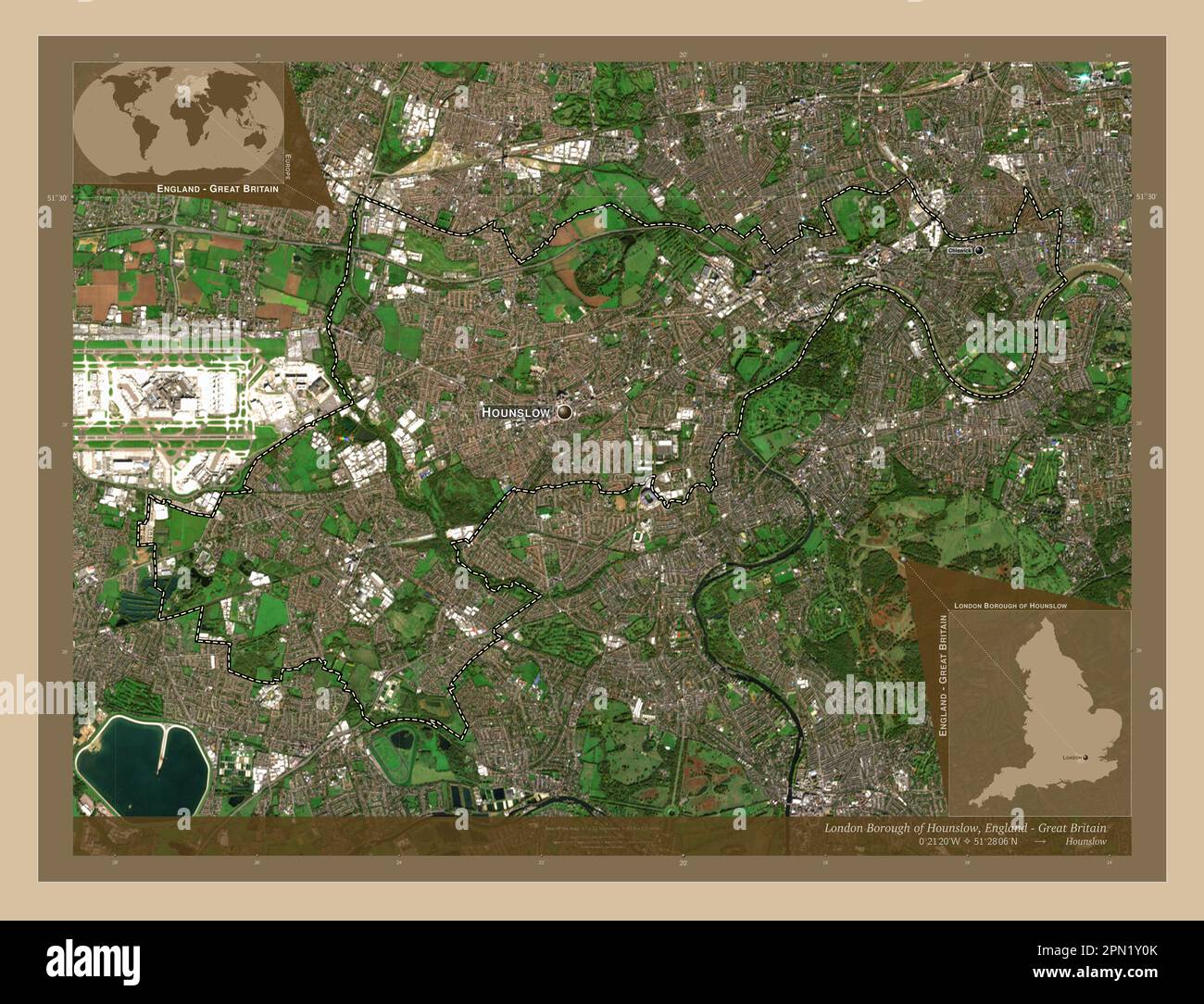 London Borough of Hounslow, london borough of England Great Britain. Low resolution satellite