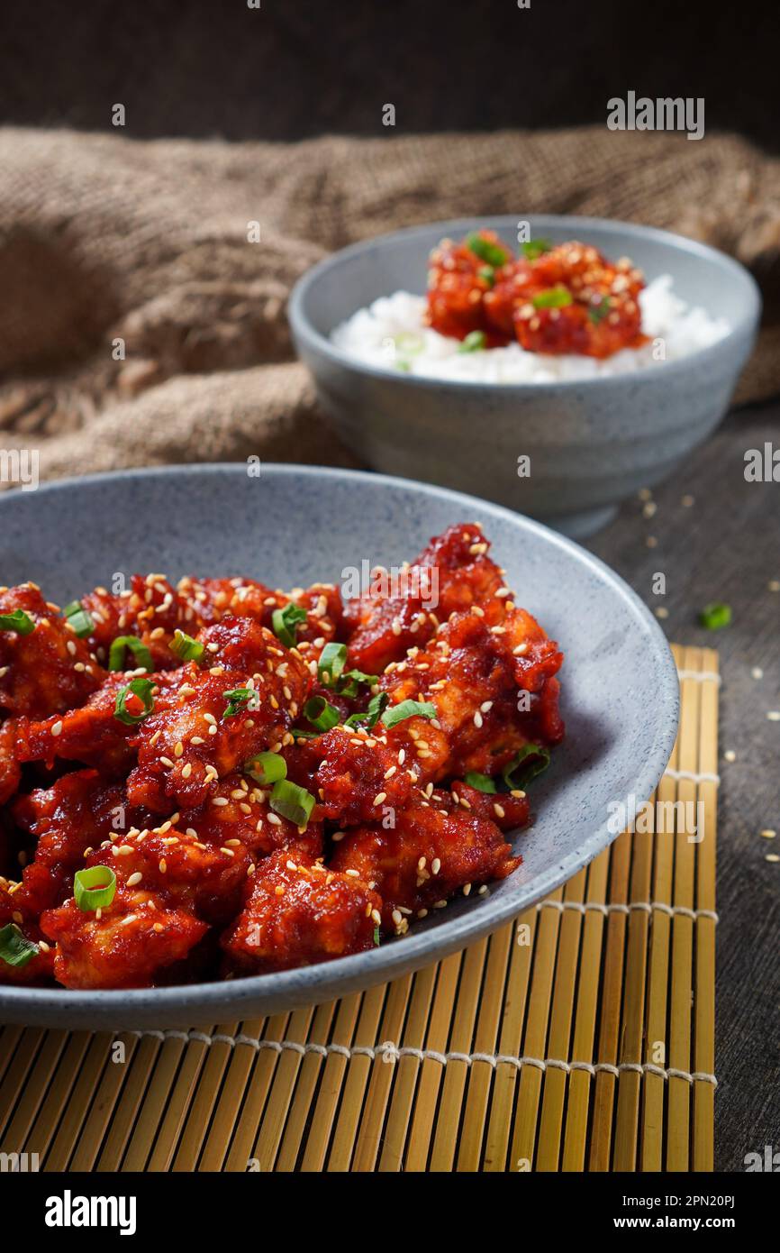 Yangnyeom Tongdak (Korean Spicy Fried Chicken) Spicy chicken wings in