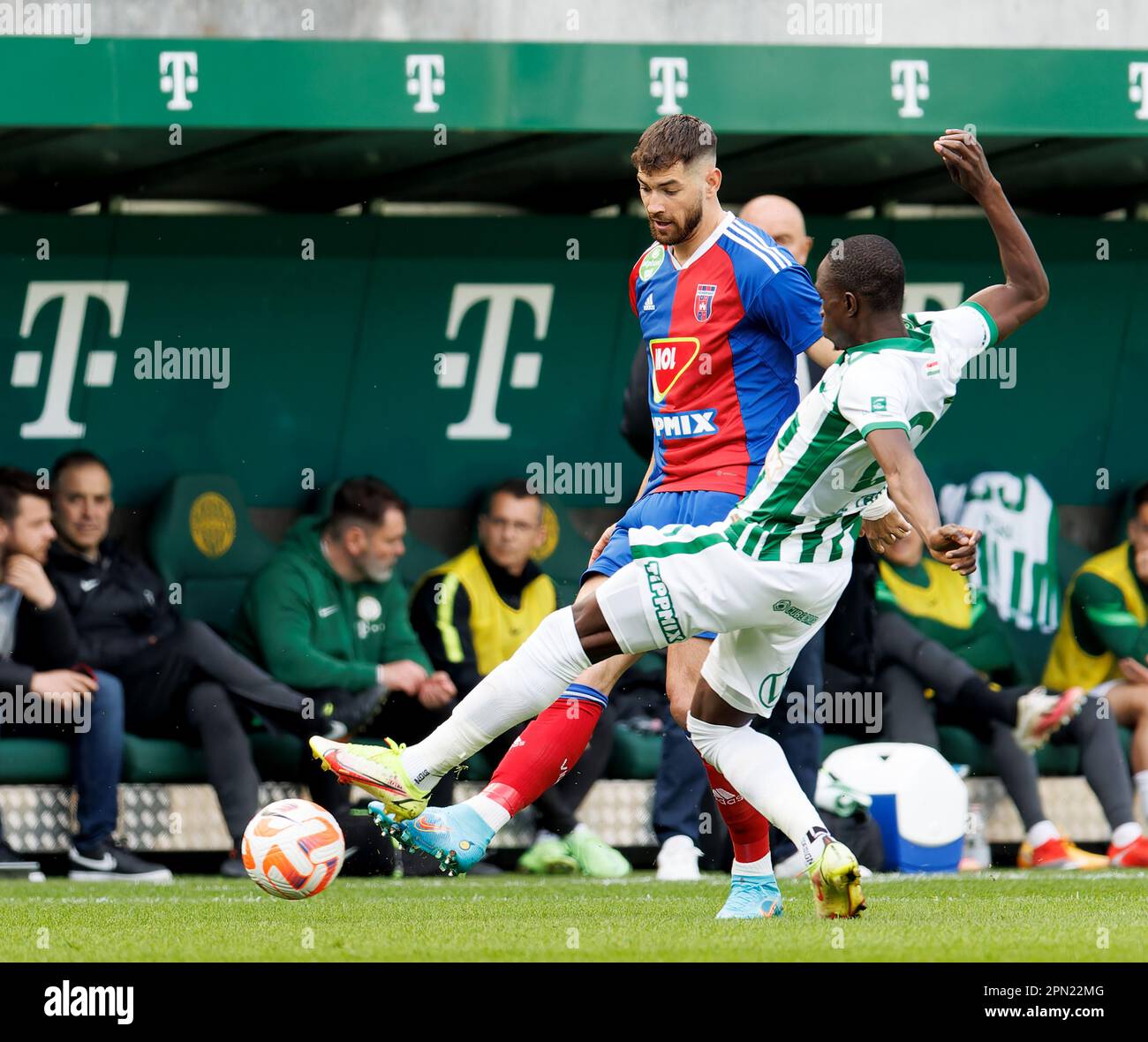 Budapest, Hungary. 31st August, 2023. Adama Traore of Ferencvarosi TC  controls the ball during the UEFA Europa Conference League Play Off Round  Second Leg match between Ferencvarosi TC and FK Zalgiris Vilnius