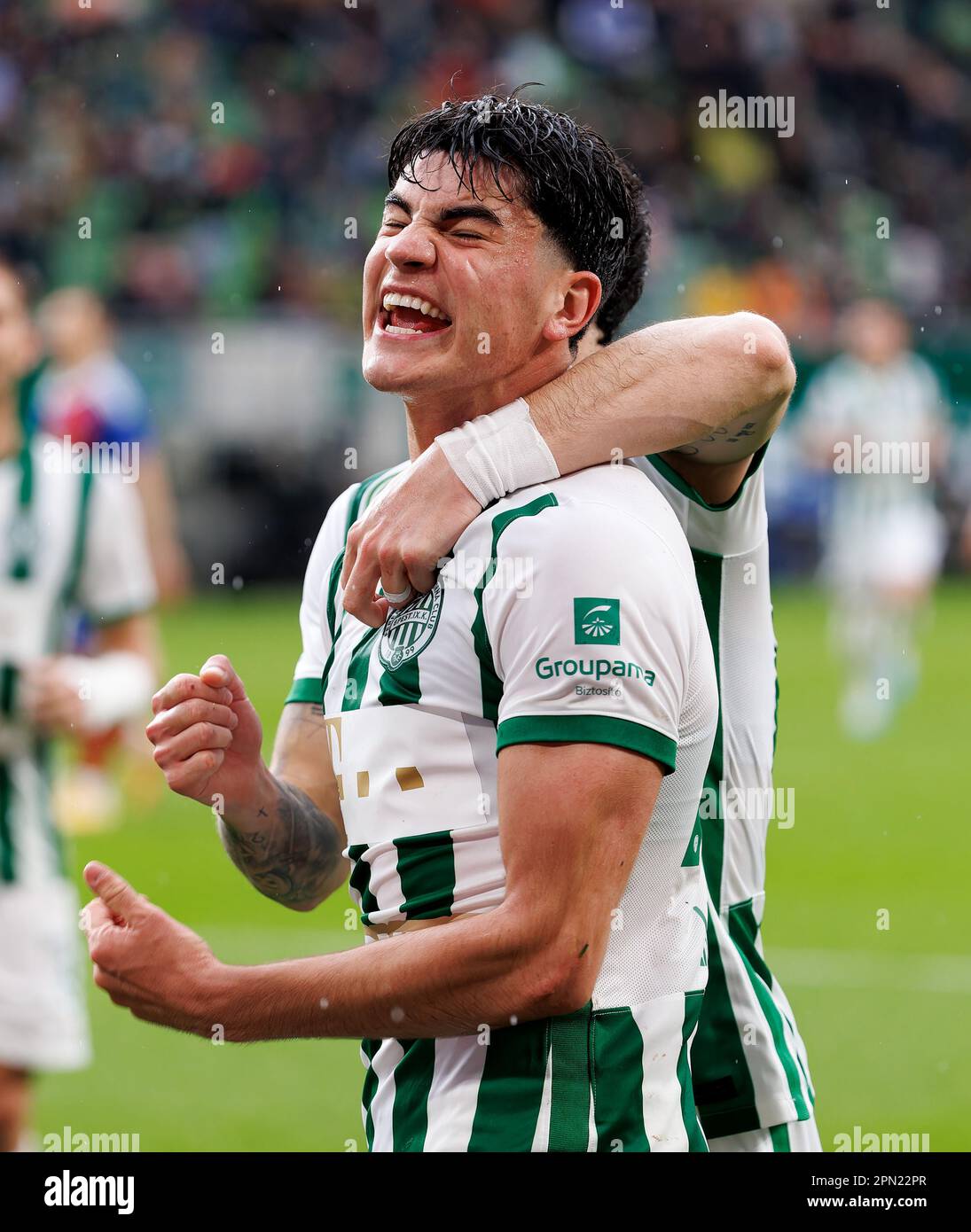 Krisztian Lisztes of Ferencvarosi TC celebrates with teammates after