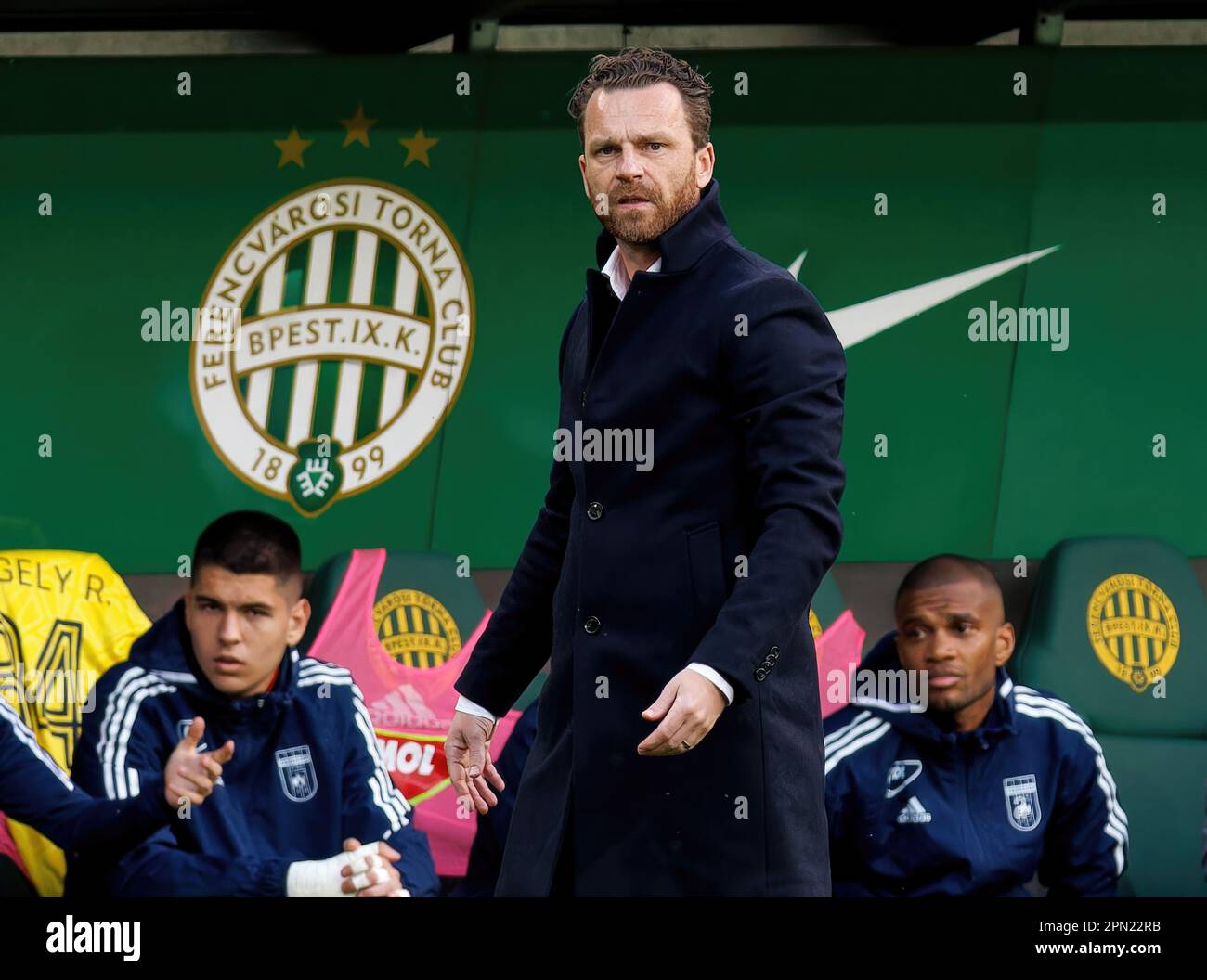 BUDAPEST, HUNGARY - APRIL 2: Krisztian Lisztes of Ferencvarosi TC  celebrates with teammates after scoring a goal during the Hungarian OTP  Bank Liga match between Ferencvarosi TC and MOL Fehervar FC at