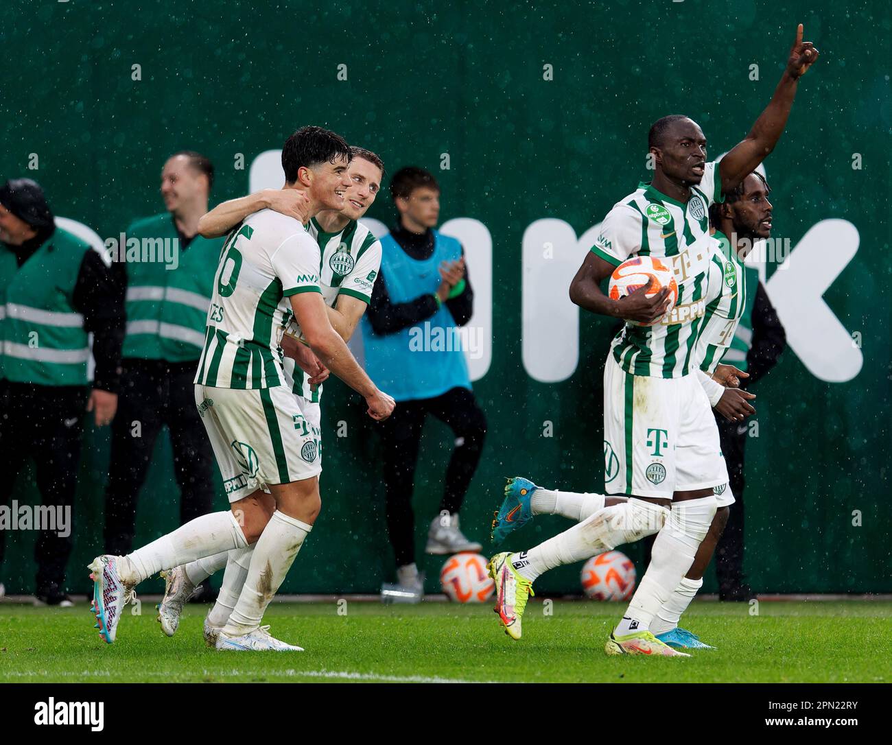 Krisztian Lisztes of Ferencvarosi TC celebrates with teammates after