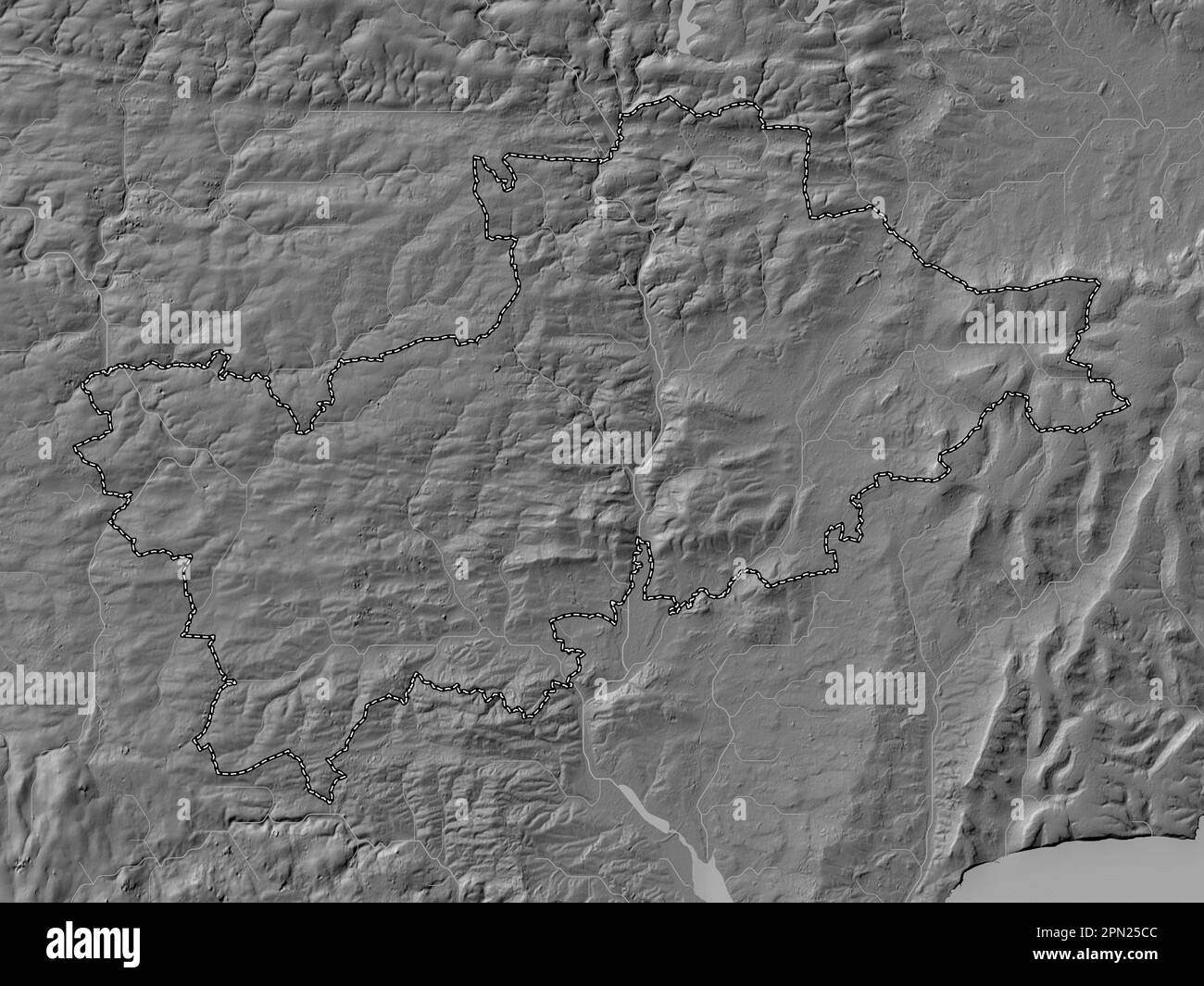 Mid Devon, non metropolitan district of England - Great Britain. Bilevel elevation map with lakes and rivers Stock Photo