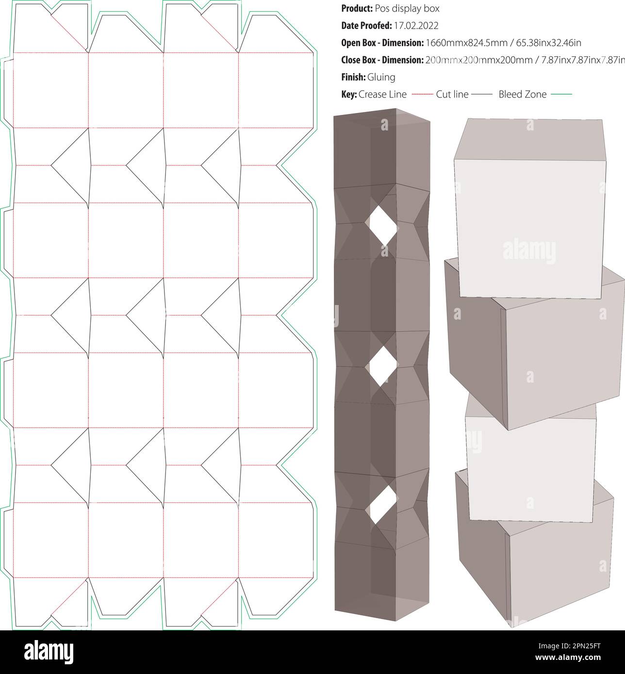 Four pieces pos display box packaging design template gluing die cut