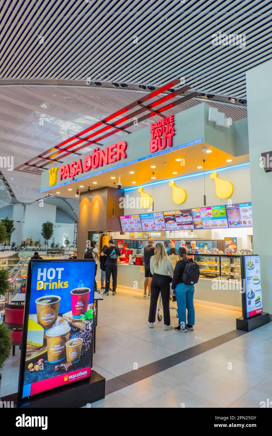 Turkish fast food restaurant, Foodcourt, İstanbul Havalimanı, Istanbul Airport, Turkey Stock Photo