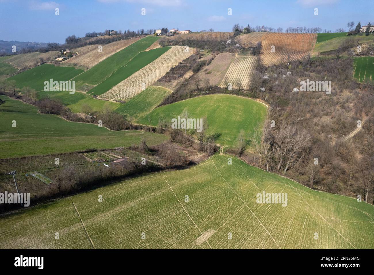 farmer driving uphill crawled tractor in the farm during spring season