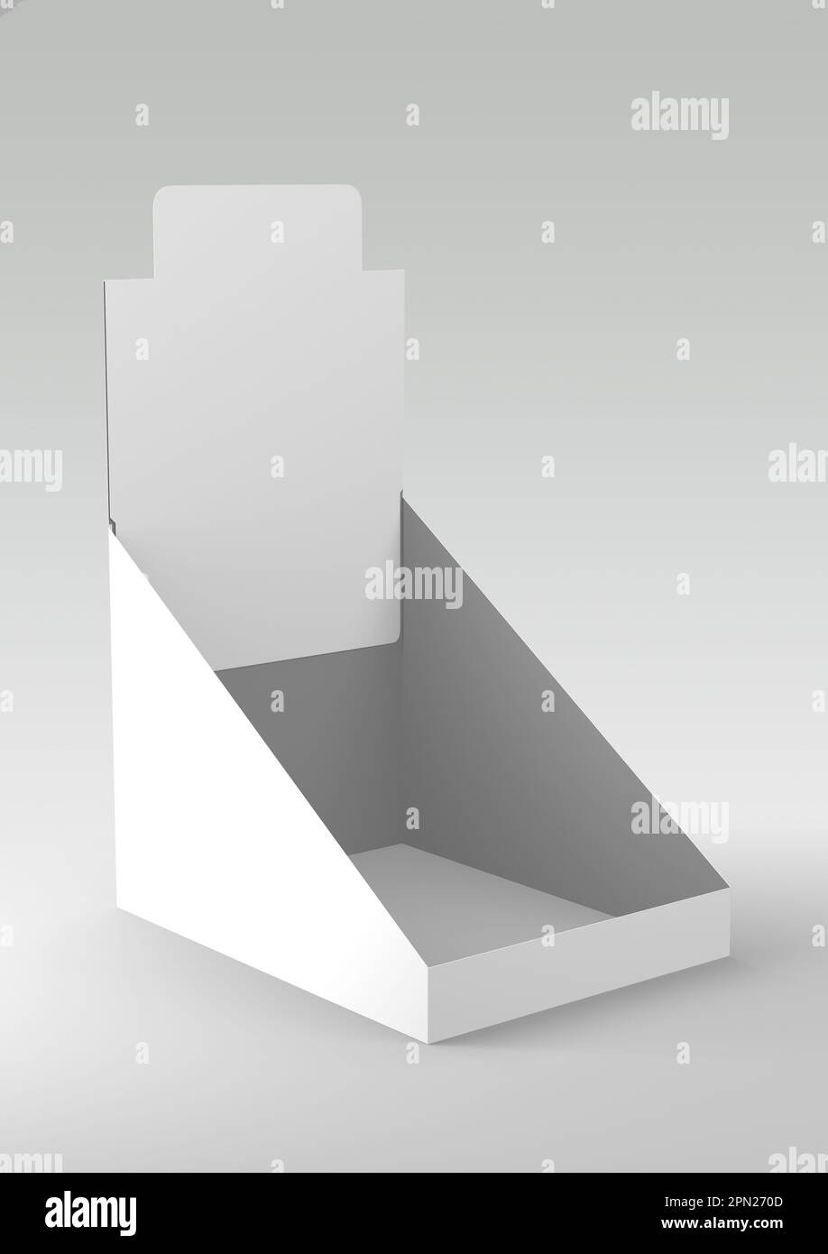 RECTANGULAR COUNTER DISPLAY BOX MOCKUP OPENED ISOLATED ON WHITE