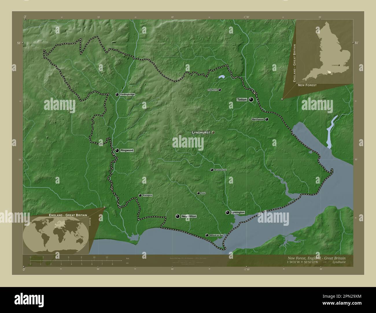 New Forest Non Metropolitan District Of England Great Britain Elevation Map Colored In Wiki 9161