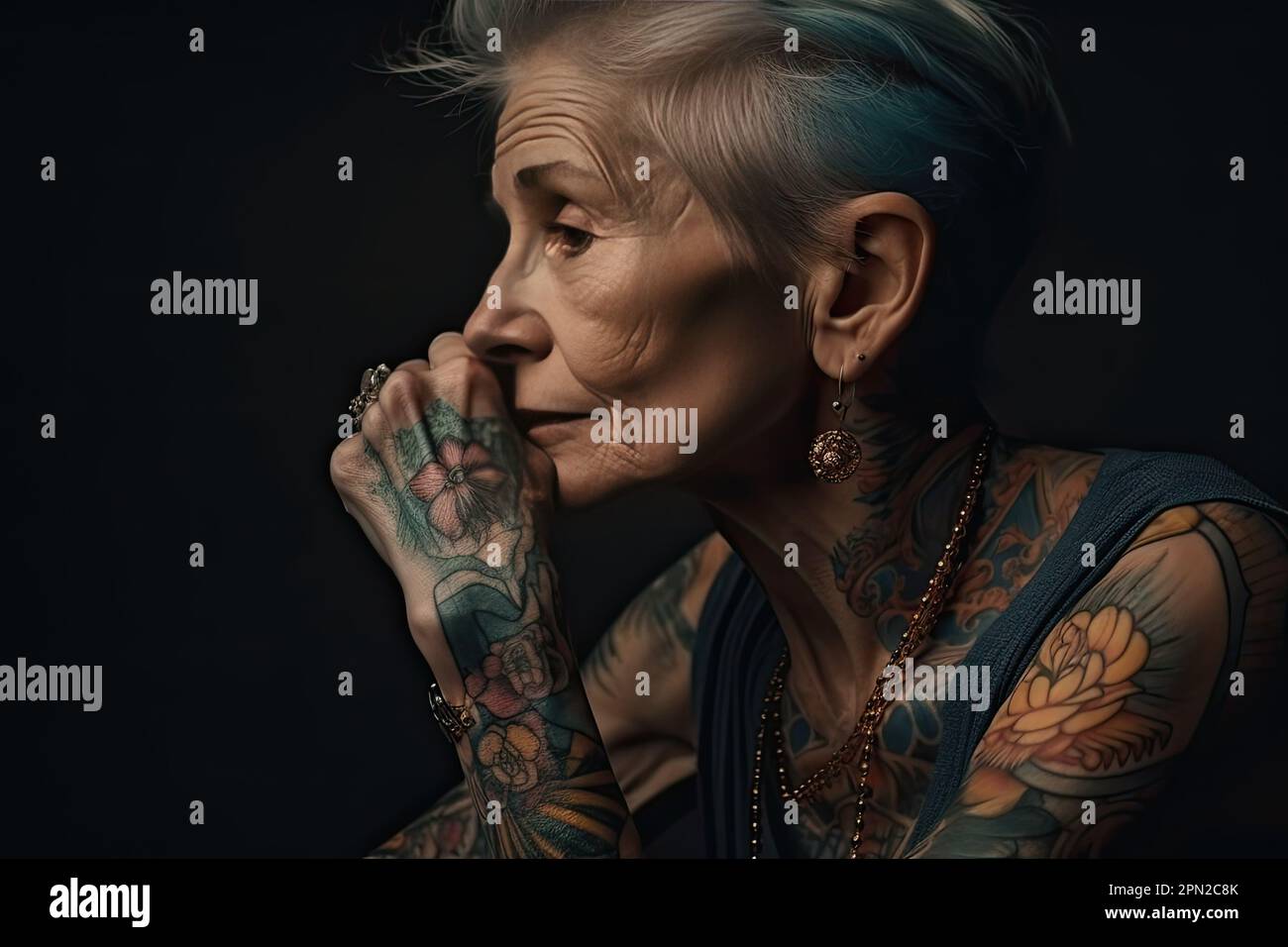 Beautiful woman short hair tattoos hi-res stock photography and images ...