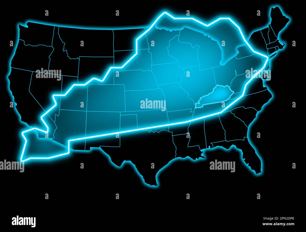 kentucky map blue glow with black united state america Stock Photo
