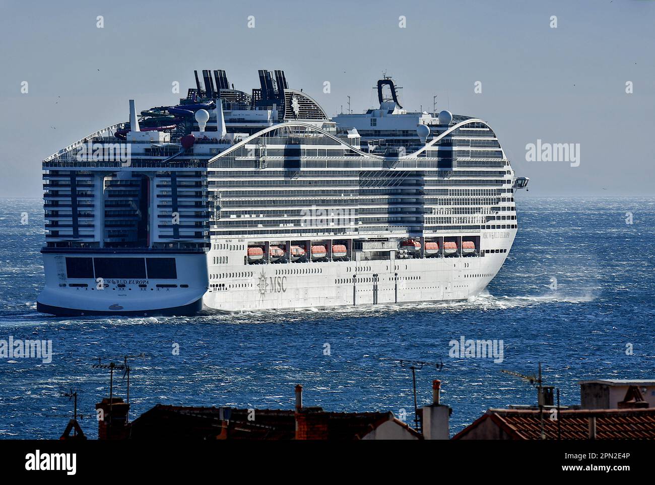 Marseille, France. 15th Apr, 2023. The MSC World Europa cruise liner