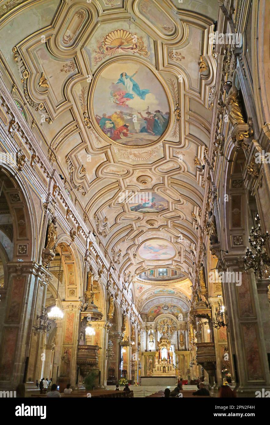 Gorgeous Interior of Metropolitan Cathedral of Santiago, Plaza de Armas Square, Santiago, Chile, South America Stock Photo