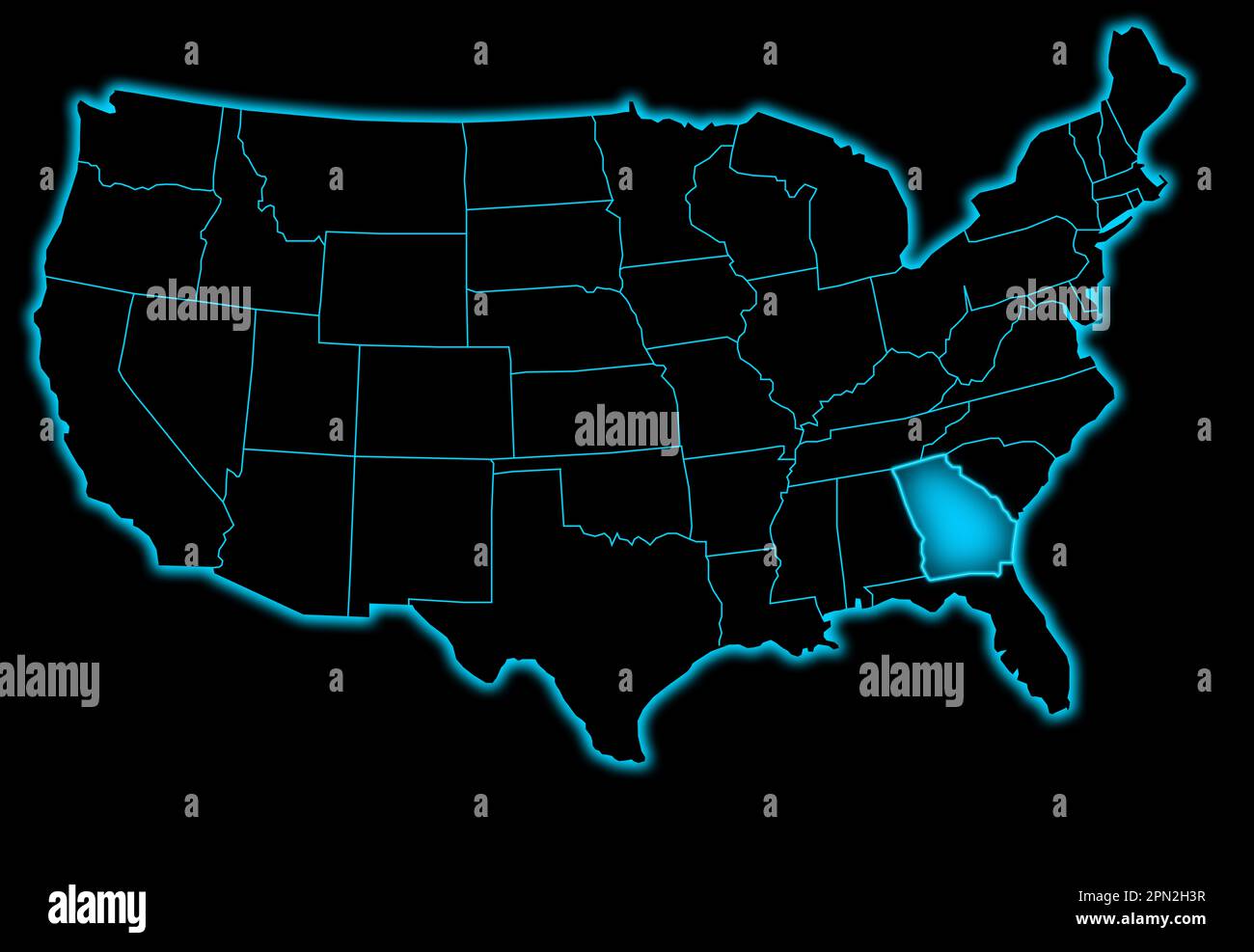 united state america map with georgia state blue glow futuristic Stock Photo