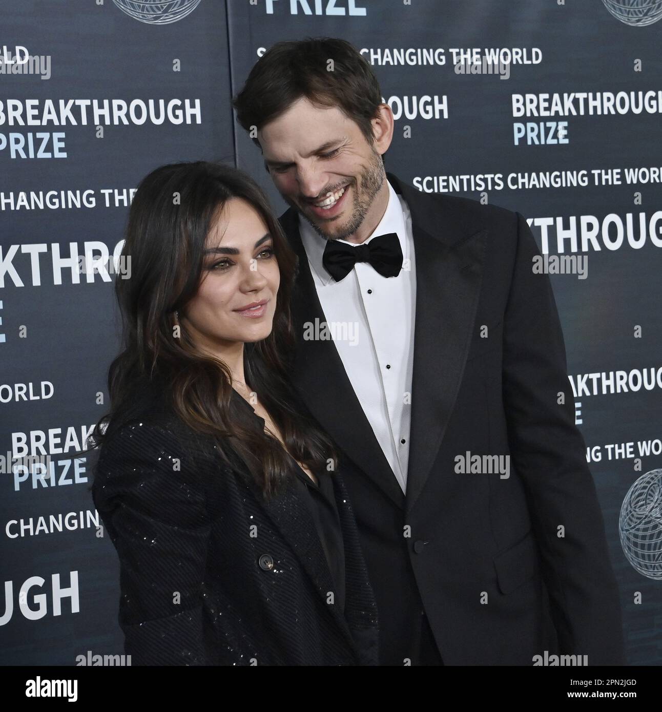 Los Angeles, USA. 15th Apr, 2023. Ashton Kutcher and Mila Kunis attend the ninth annual Breakthrough Prize Awards ceremony at the Academy Museum of Motion Pictures in Los Angeles on Saturday, April 15, 2023. Photo by Jim Ruymen/UPI Credit: UPI/Alamy Live News Stock Photo