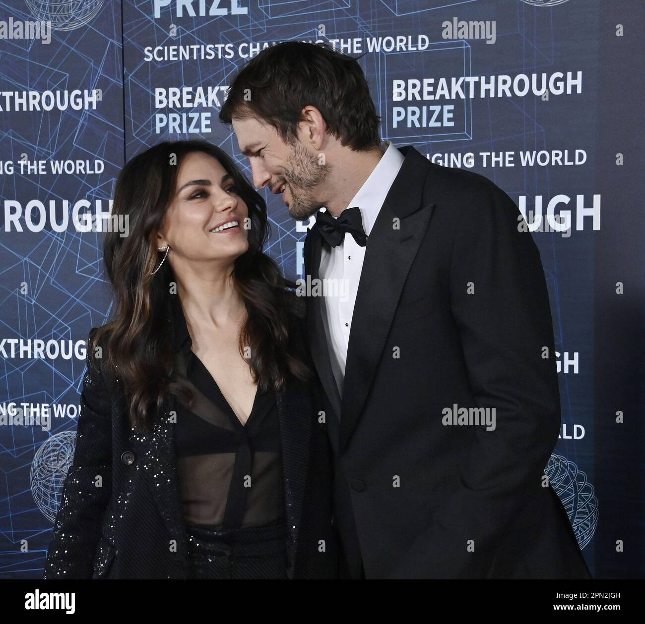 Los Angeles, USA. 15th Apr, 2023. Ashton Kutcher and Mila Kunis attend the ninth annual Breakthrough Prize Awards ceremony at the Academy Museum of Motion Pictures in Los Angeles on Saturday, April 15, 2023. Photo by Jim Ruymen/UPI Credit: UPI/Alamy Live News Stock Photo