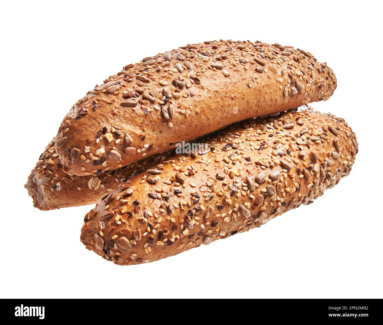 Two cereal wholemeal bread over white isolated background Stock Photo