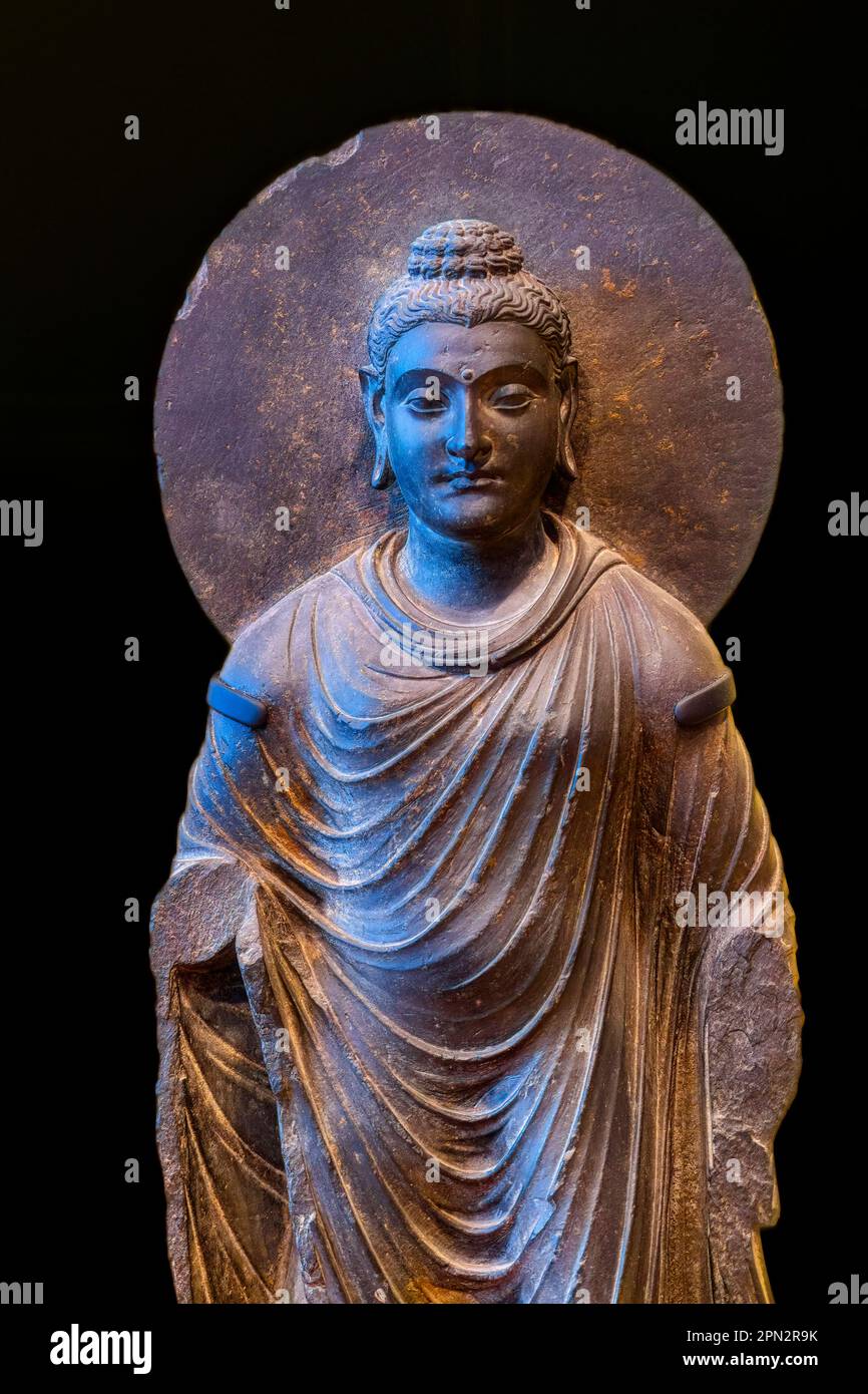 Toronto, Canada April 7, 2023 Antique sculpture of a Buddha using