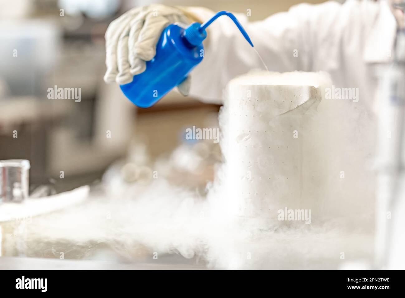 research with liquid nitrogen in a scientific laboratory. chemical