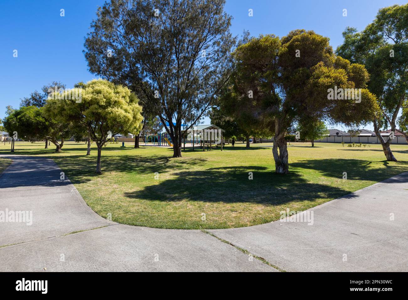 Walking path and playground Tim Shaw Park, East Bunbury Stock Photo