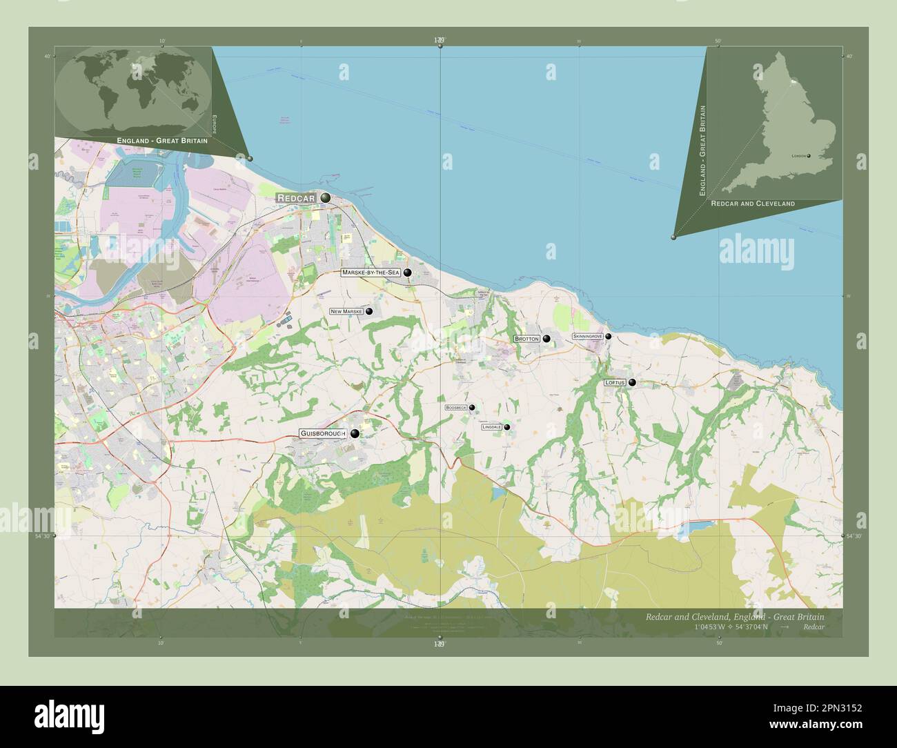 Redcar and Cleveland, unitary authority of England Great Britain. Open Street Map. Locations
