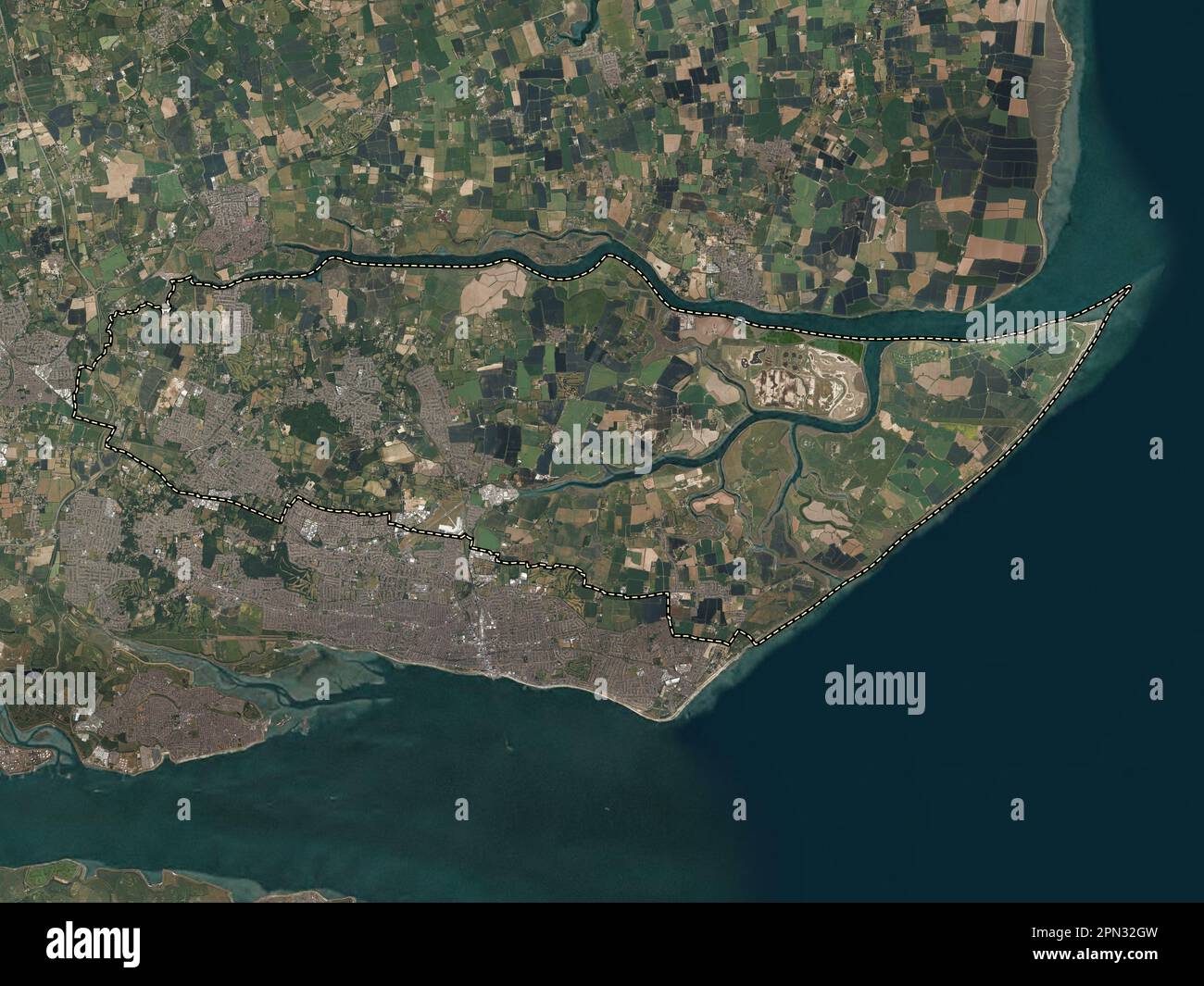 Rochford, non metropolitan district of England - Great Britain. High resolution satellite map Stock Photo