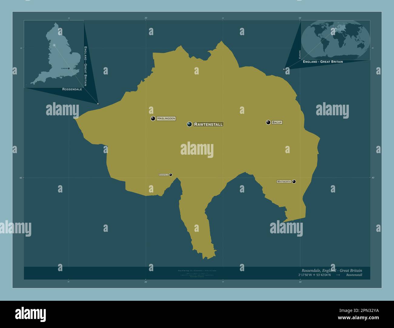 Rossendale, non metropolitan district of England Great Britain. Solid color shape. Locations