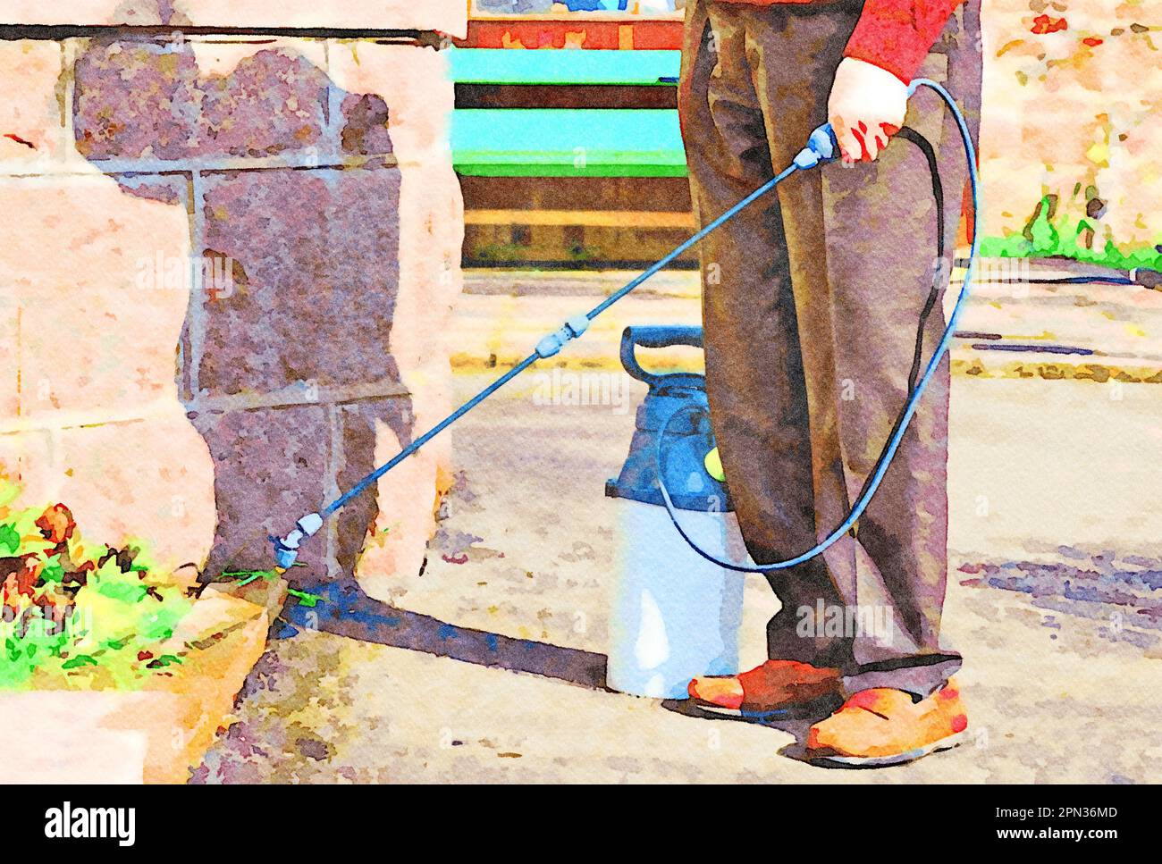 Weed killer spray using pump action bottle in garden Stock Photo Alamy