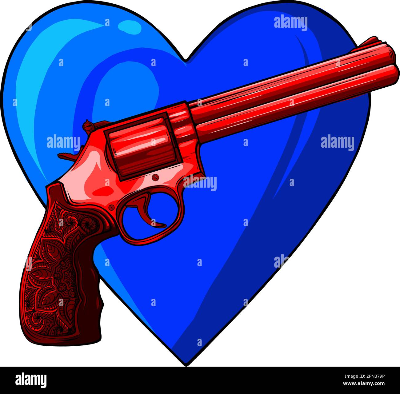 Vector illustration of revolvers with heart on white background Stock