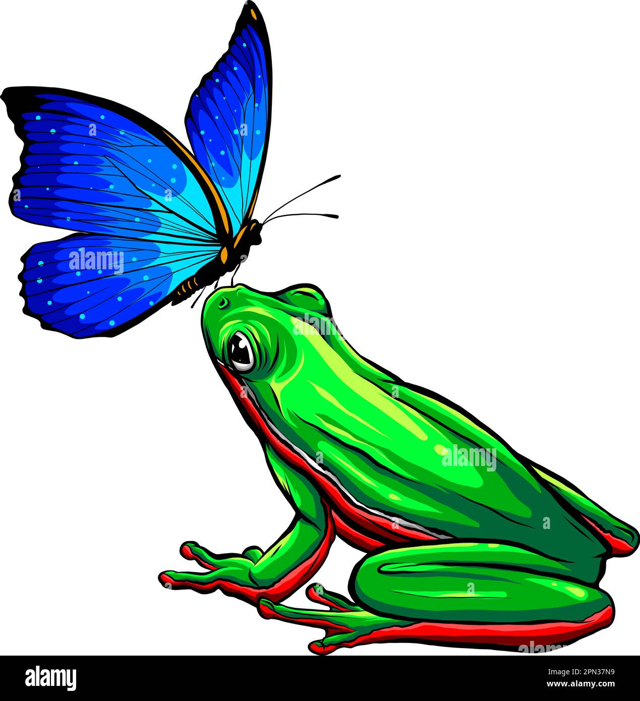 Cute funny frog with butterfly. vector illustration on white background