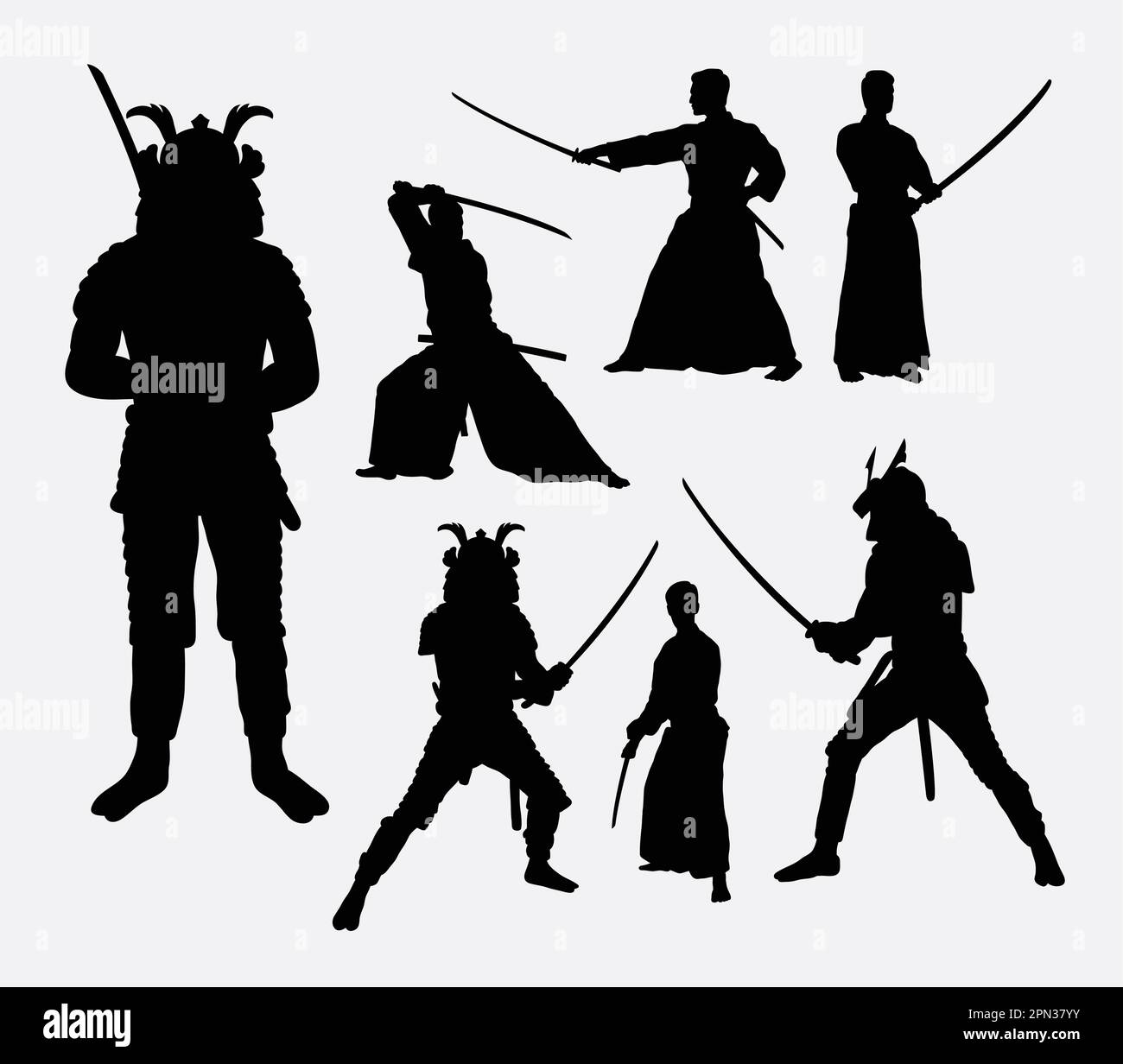 Samurai, male japanese warrior silhouettes. Good use for symbol, logo ...