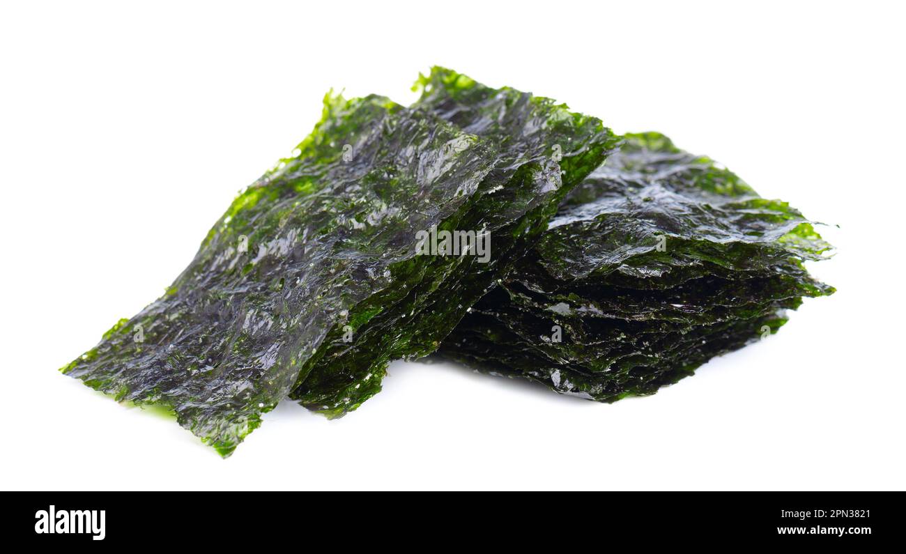 Crispy nori seaweed isolated on white background. Japanese food nori