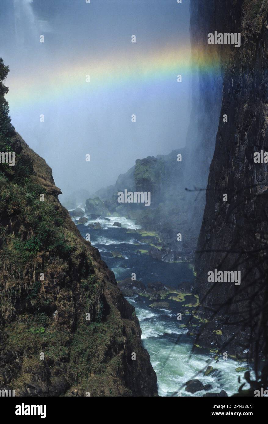 the famous waterfalls in Africa with the characteristic rainbow Stock