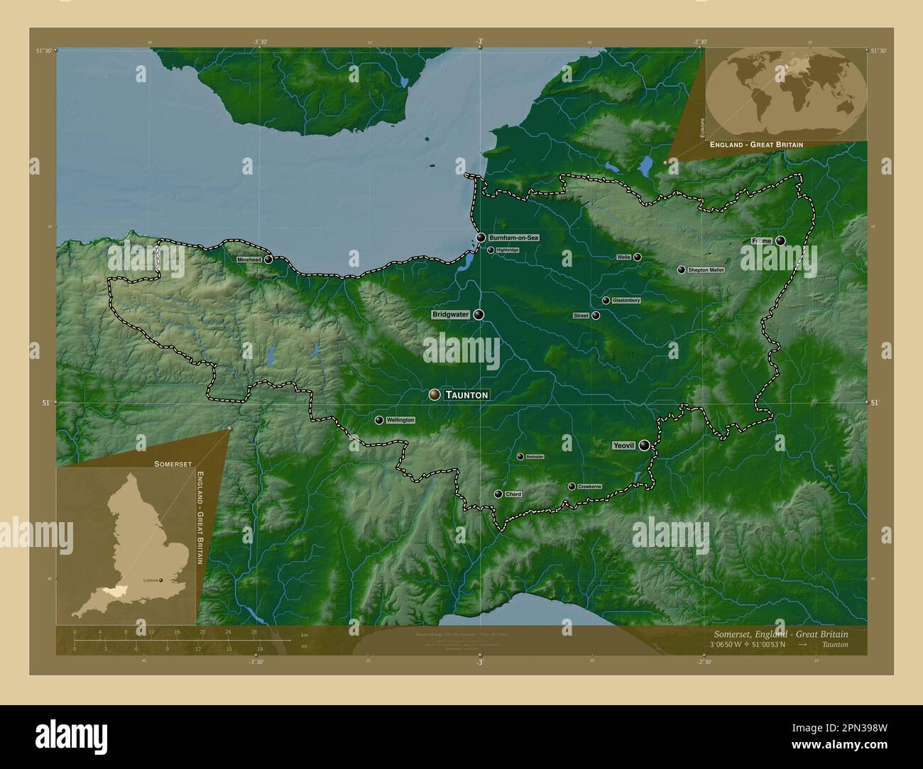 Somerset, administrative county of England Great Britain. Colored