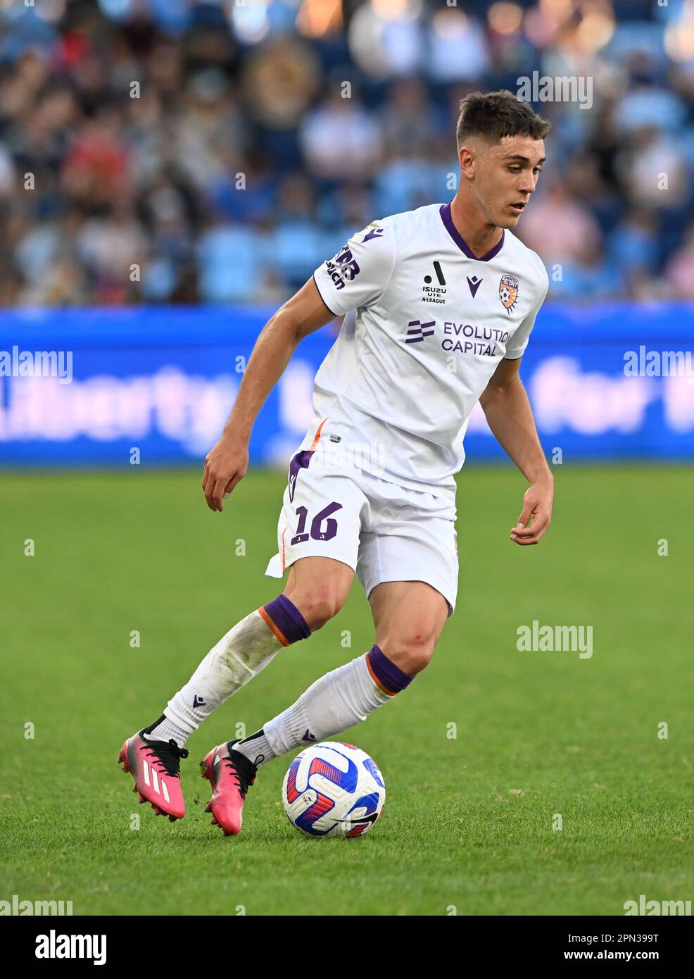 Sydney, Australia. 16th Apr, 2023. Keegan Daniel Jelacic of Perth Glory team in action during the 2022-23 Liberty A-League Men's soccer semi-final match between Sydney FC and Western United held at the Allianz Stadium. final score; Sydney football club 3:1 Perth glory (Photo by Luis Veniegra/SOPA Images/Sipa USA) Credit: Sipa USA/Alamy Live News Stock Photo