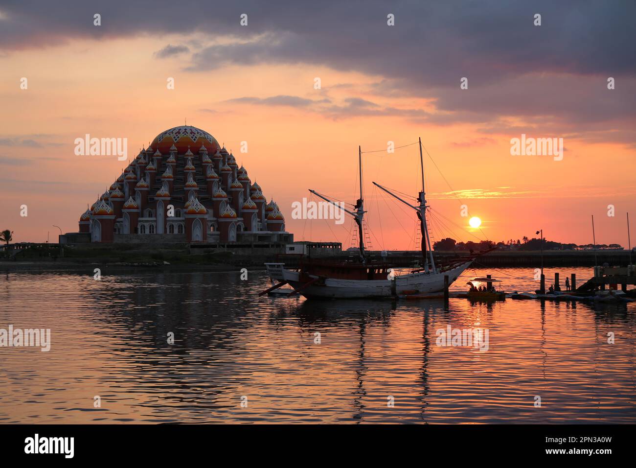 The 99 Domes Mosque, South Sulawesi, Makassar, Indonesia at sunset Stock Photo